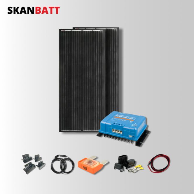 Hovedbilde SKANBATT Solcellepakke - 12V / 400W (2x200W) Rammepanel / Victron MPPT 15A