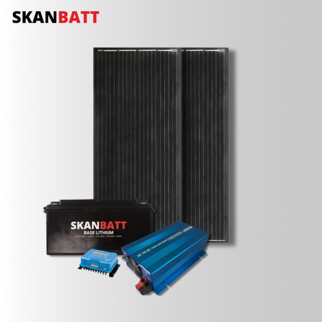 Hovedbilde SKANBATT Kraftpakke - 12V / 200Ah Lithium m/ Heat / 1000W inverter / 400W (2x200W) Rammepanel