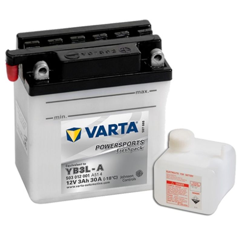  VARTA YB3L-A MC Batteri 12V 3AH 30CCA (100x58x112mm) +høyre YB3