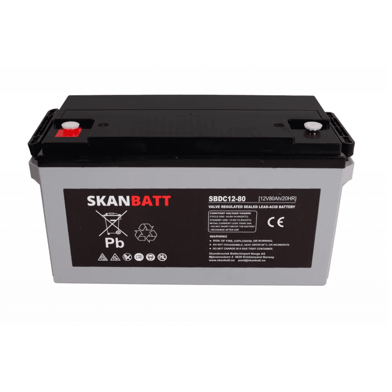 SKANBATT AGM Deep Cycle Batteri 12V 80AH C20 (350x167x182mm) +venstre