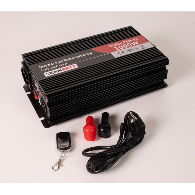SKANBATT Inverter 12V 1000W Ren Sinus med Nettprioritering 