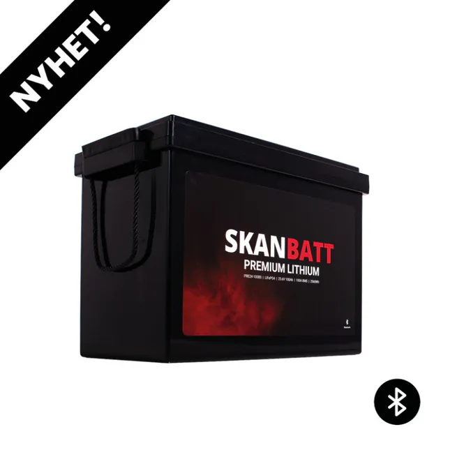 Hovedbilde SKANBATT Premium Lithium - 24V 100Ah 100A BMS - 384x204x268mm - Bluetooth - 8 Års garanti