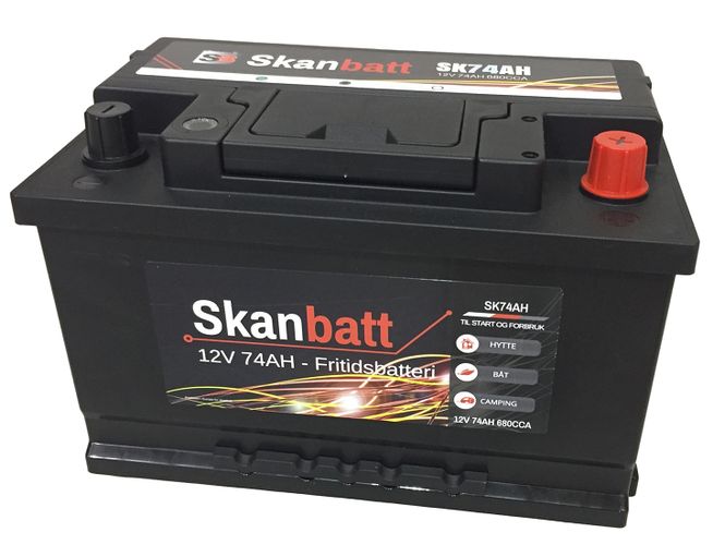 Hovedbilde SKANBATT Fritidsbatteri 12V 74AH 680CCA (278x175x190/190mm) +høy
