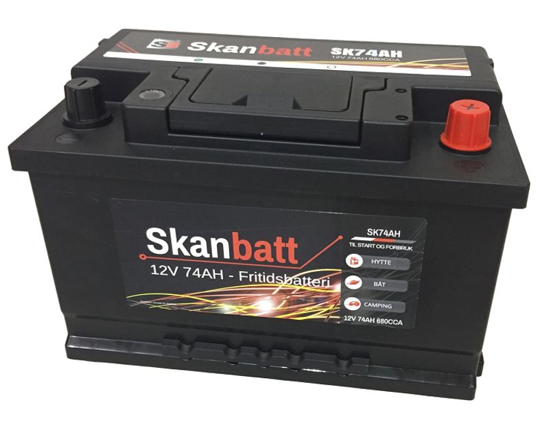 SKANBATT Fritidsbatteri 12V 74AH 680CCA (278x175x190/190mm) +høy