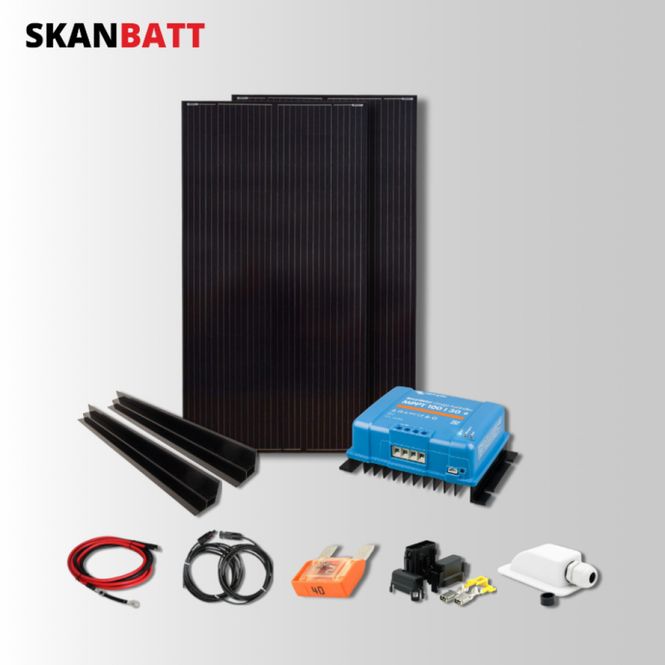 Hovedbilde SKANBATT 2x 166x68 - 440w HighVolt 2x220W Black med VICTRON 