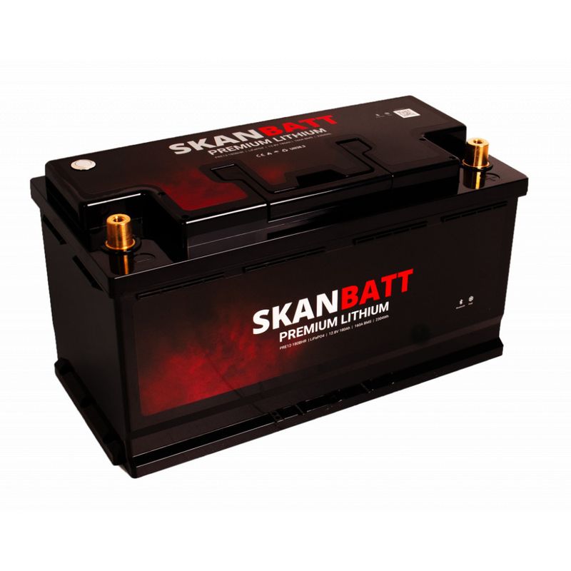 SKANBATT Premium Lithium - 12V 178Ah 160A BMS - 354x176x187mm - Bluetooth - Heat - 8 Års garanti